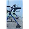 Image 3 : Evolution Walker Rollator with Blue Frame, Padded Seat, Four Wheels, and Hand Brakes
