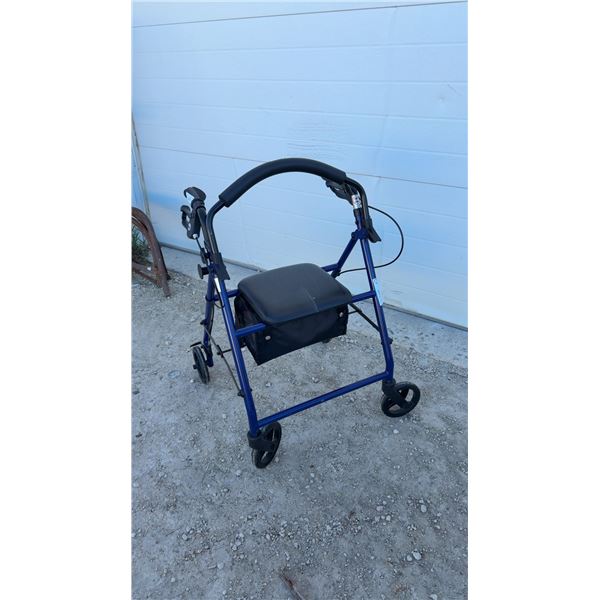 Drive Medical Four-Wheel Rollator Walker with Padded Seat and Under-Seat Storage Bag, Blue