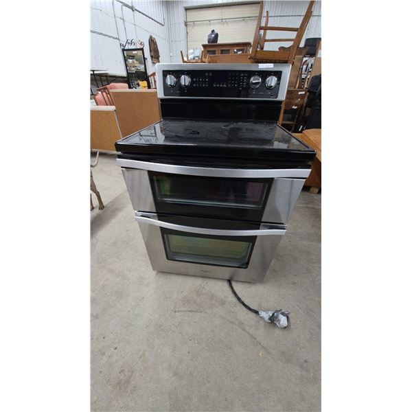 Whirlpool Stainless Steel Electric Double Oven Range with Glass Cooktop and Power Cord