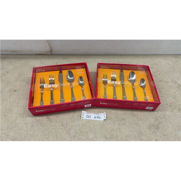New EasySettings 20-Piece 18/0 Stainless Steel Flatware Sets, Service for 4, Lot of 2