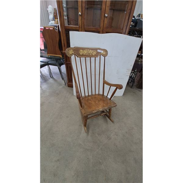 Wooden Rocking Chair with Gold Floral and Fruit Motif
