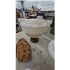Image 3 : Two White Ribbed Glass Light Shades, One on Metal Base, and a Baseball Glove