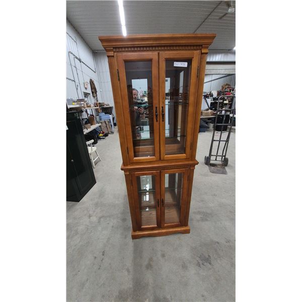 Tall Wooden Display Cabinet with Glass Doors and Shelves, 72”×28”×14”