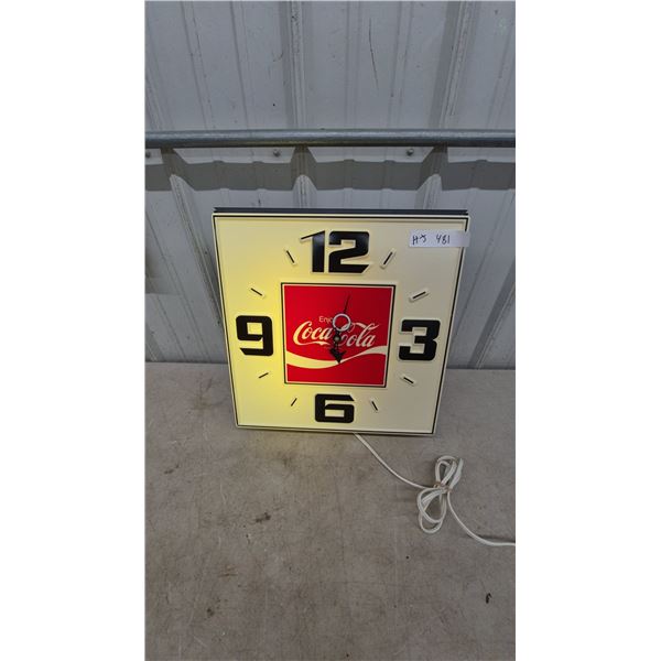 Coca-Cola Lighted Wall Clock 16”×16” lights up