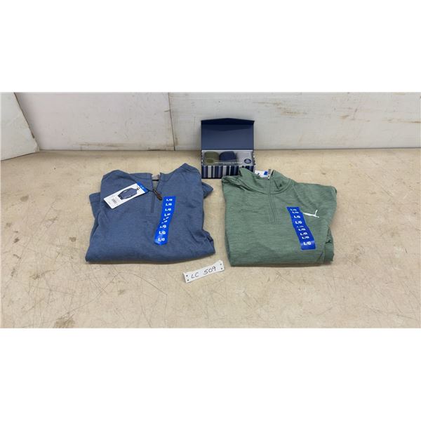 New Grand Slam and Puma Quarter-Zip Pullovers, Size Large, and Men's Bamboo Crew Socks 3-Pack