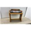 Image 1 : Vintage Art Deco Two-Tone Veneer Upholstered Wooden Vanity Stool with Floral Seat
