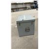 Image 1 : Grey Metal Storage Box with Vintage Kerosene Lanterns and Glass Insulators