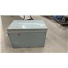 Image 2 : Grey Metal Storage Box with Vintage Kerosene Lanterns and Glass Insulators