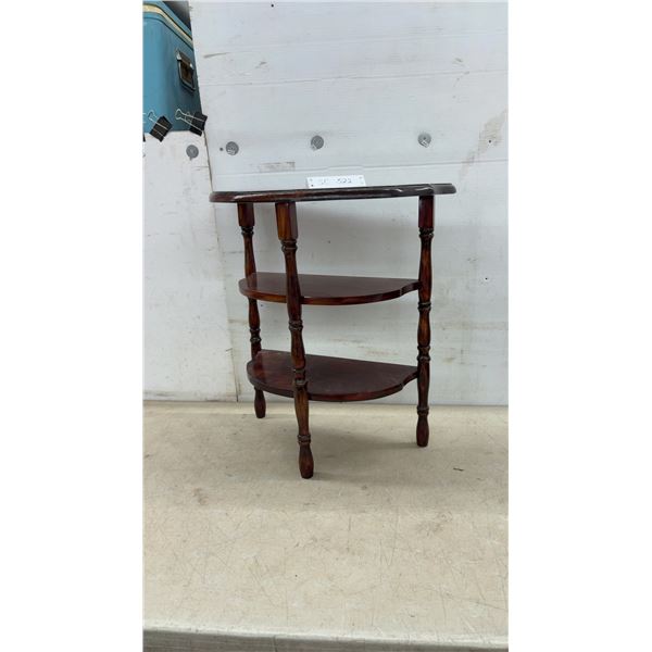 Three-Tiered Cherry Wood Half Moon Table With Turned Legs, 24 × 22 × 11”