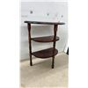Image 2 : Three-Tiered Cherry Wood Half Moon Table With Turned Legs, 24 × 22 × 11”