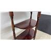 Image 4 : Three-Tiered Cherry Wood Half Moon Table With Turned Legs, 24 × 22 × 11”