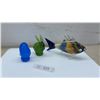 Image 1 : Three Pieces Art Glass Figurines, Blue Bird, Green Rabbit, and Striped Fish