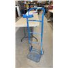 Image 1 : Blue Two-Wheel Hand Truck with Curved Handle and Metal Base Plate
