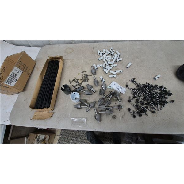 Assorted Router Bits, Hole Saws, and Spade Bits