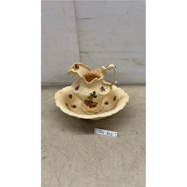 Lister Canada Ceramic Wash Basin and Pitcher Set With Rose Floral Design