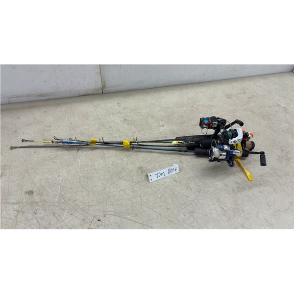 Four Ice Fishing Rods and 3 Reels