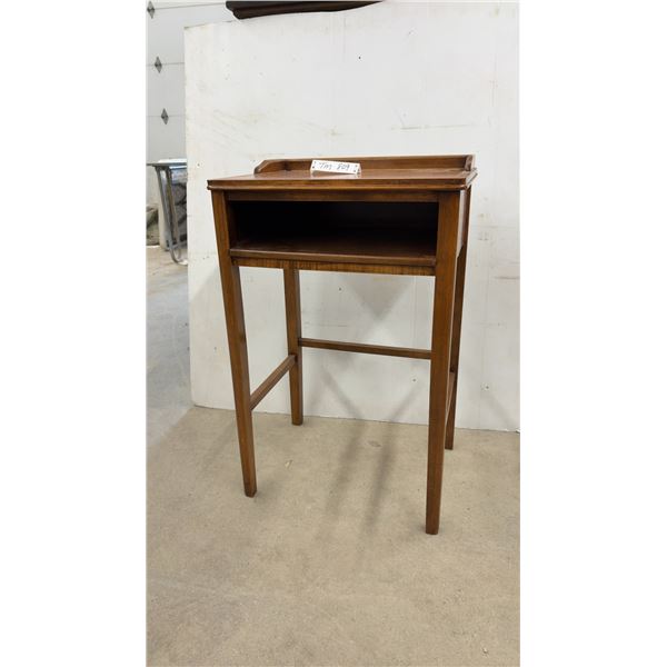 Vintage Wooden Telephone Table with Open Shelf and Gallery Top, 32 × 20 × 15”