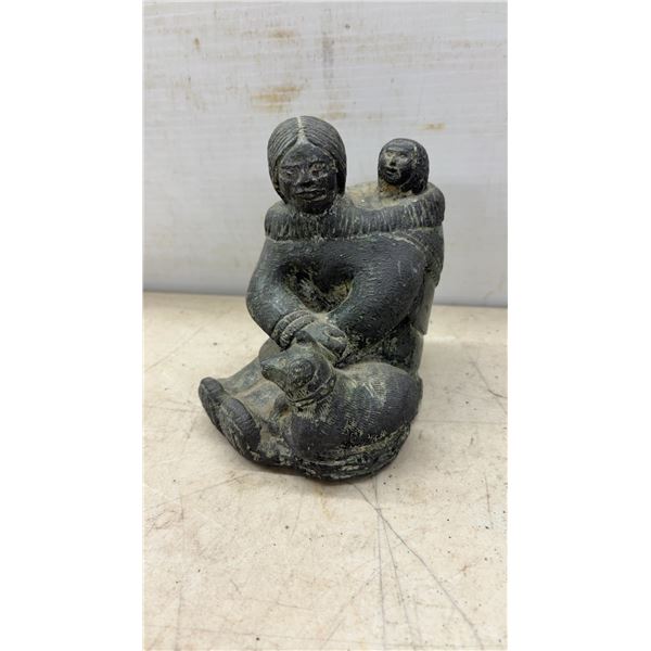 Wolf Original Inuit-Style Sculptures, Mother With Child and Dog Sled Team, Made in Canada