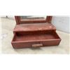 Image 3 : Vintage Wooden Tabletop Vanity Mirror with Pivoting Frame and Single Drawer, 27 × 8 × 19”