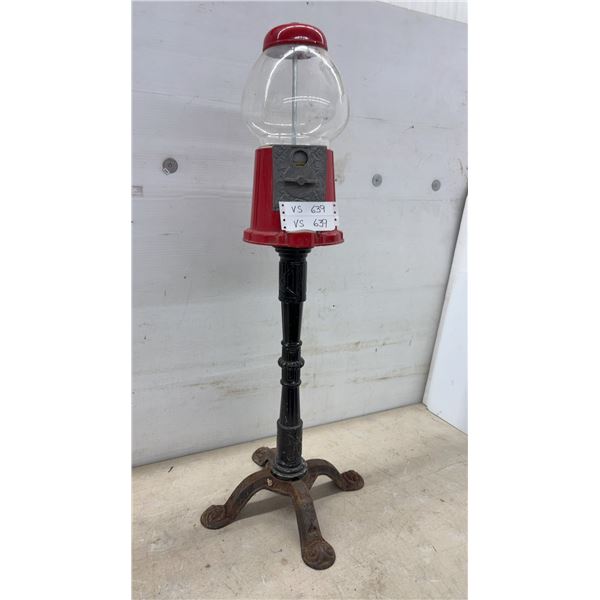 Vintage Continental Gumball Machine with Cast Iron Pedestal Stand and Glass Globe, 37” High