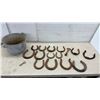 Image 1 : Galvanized Metal Bucket and Assorted Rusty Horseshoes