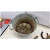 Image 3 : Galvanized Metal Bucket and Assorted Rusty Horseshoes
