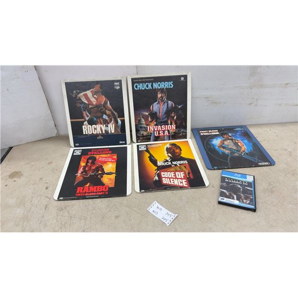 Vintage CED Videodiscs Including Rocky IV, Invasion U.S.A., Rambo, First Blood