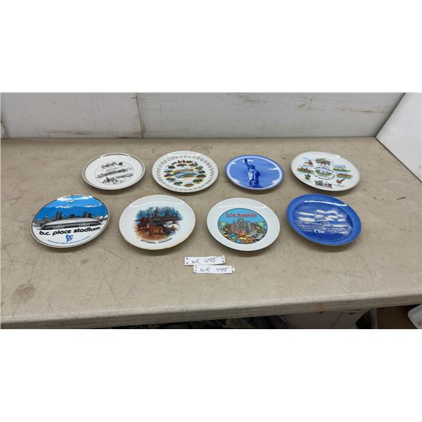 Collection of Eight Souvenir Plates, Minaki, Vancouver, Ottawa, Los Angeles, New York