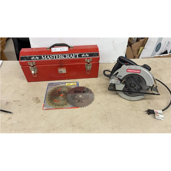Tool box with Hardware and Circular Saw with 2 New Blades
