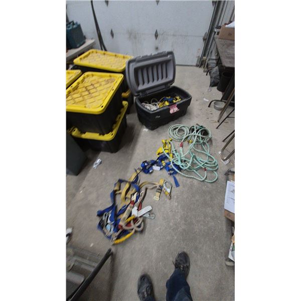 Safety Harnesses and Ropes, Including Black and Yellow Storage Tote