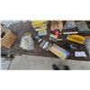 Image 3 : Assorted Hardware and Tools: Construction Screws, Sanding Block, Chalk Line, and More. Storage tote