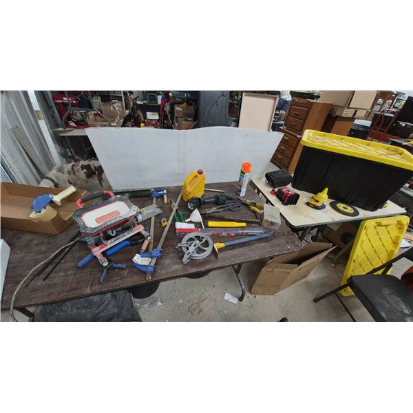 Snap-On Work Light, RIDGID Nailer, Clamps, Trowels, Pliers, storage bin