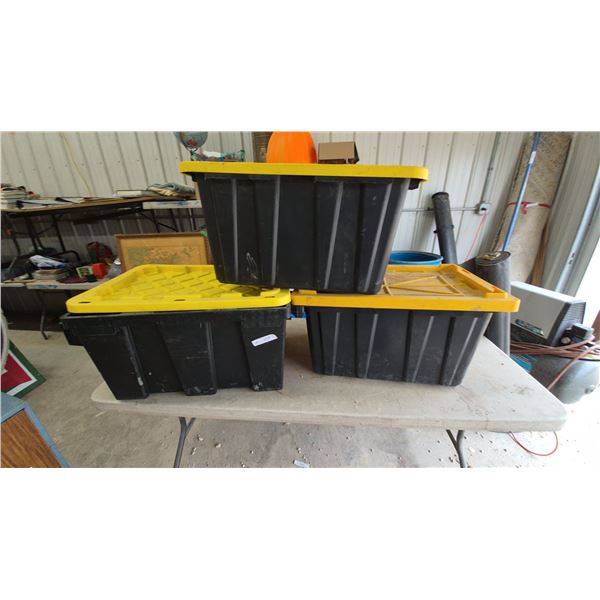 Three Strong Box 27-Gallon Storage Totes with Yellow Lids