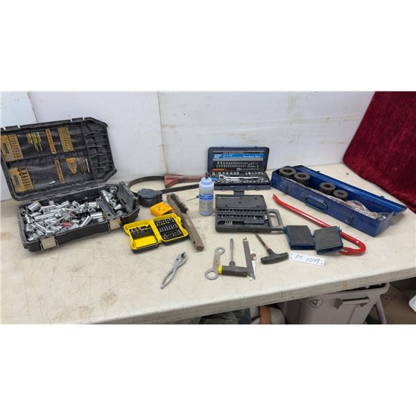 Sockets, Pipe Threader, Apollo Socket Set, and Screwdriver Bit Set
