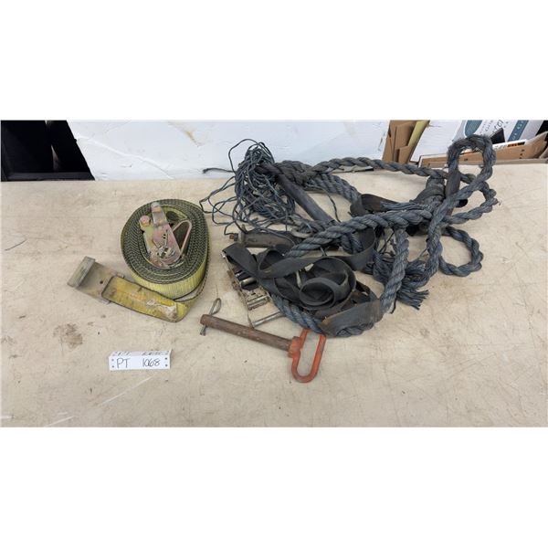 Ratchet Tie-Down Straps, Cam Buckle Straps, D-Handle Hitch Pin, and Braided Utility Rope