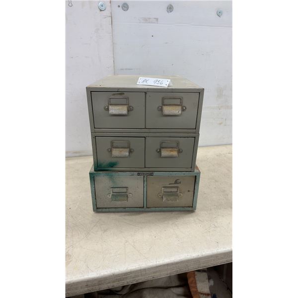 Three Metal 2-Drawer Card File Cabinets, Largest 6 1/2 × 14 1/2 × 18”