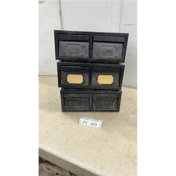 Three Black Metal 2-Drawer Index Card File Cabinets, 5 × 15 × 12 1/2”