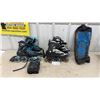 Image 1 : Two Pairs of Rollerblades, Rave CAW US 8.5 and Unbranded US 10, Knee Pads, and Mesh Bag Swimming