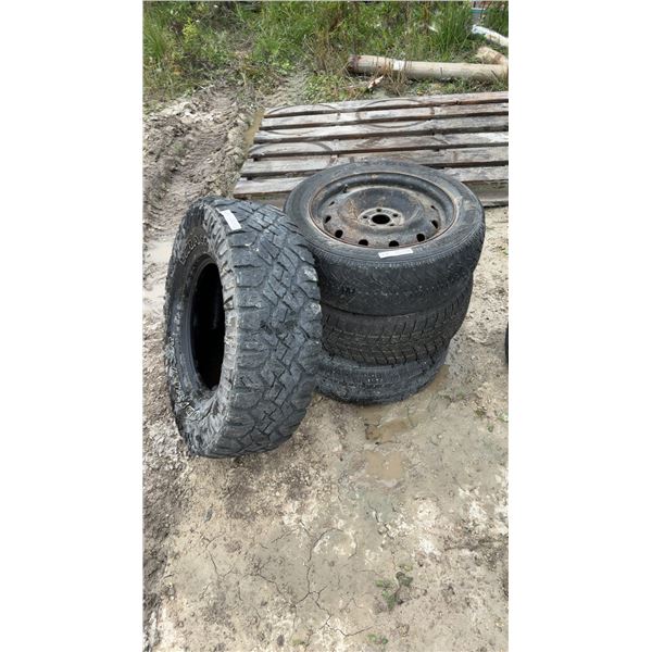 4 Tires, Various Sizes, One W/Rim