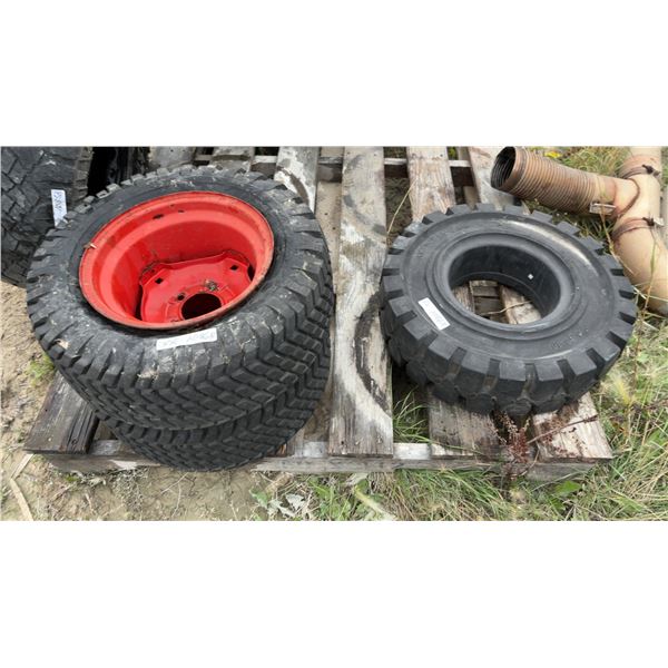 Tires and Wheels: 2 23 × 8.50-12 2-Ply Rating Tires on Red Rims, 1 Solid Tire