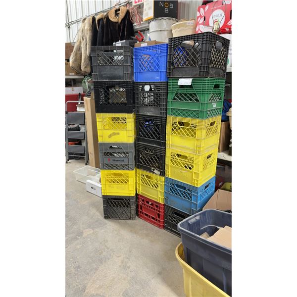 18 Assorted Plastic Milk Crates
