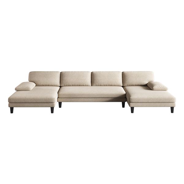 Cream U Shape Sofa with Double Chaise Lounge for Living Room
