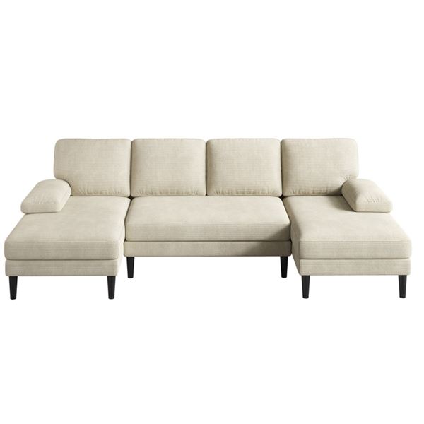 White U Shape Sofa with Double Chaise Lounge for Living Room