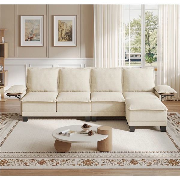 White Comfy Cloud Couch Large Sofa for Living Room w/ Ottoman