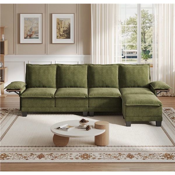 Green Comfy Cloud Couch Large Sofa for Living Room w/ Ottoman