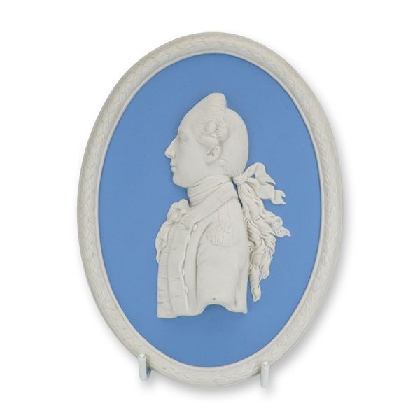 Wedgwood Blue Jasperware Oval Portrait Medallion Plaque, Captain Hamilton