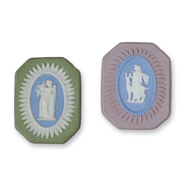 2pc Wedgwood Tri-Color Jasperware Octagonal Medallions