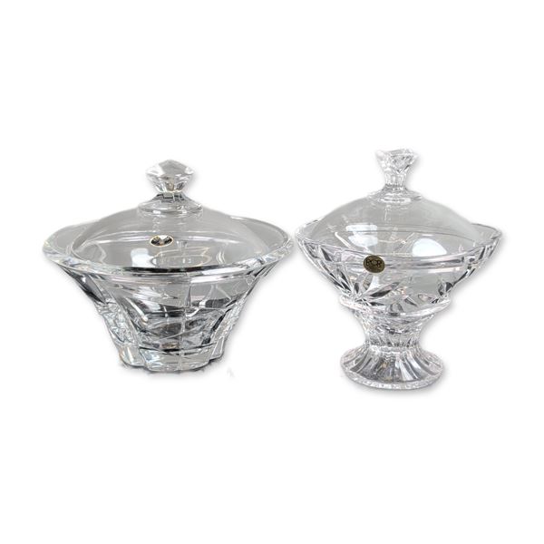 2pc European Cut Lead Crystal Lidded Pedestal Bowls