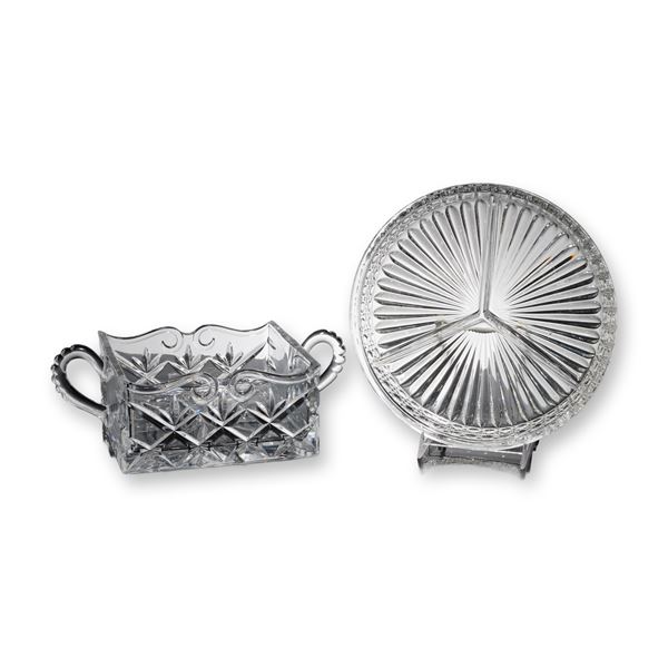 2-Piece Godinger Crystal Caddy Bowl and Divided Crystal Tray