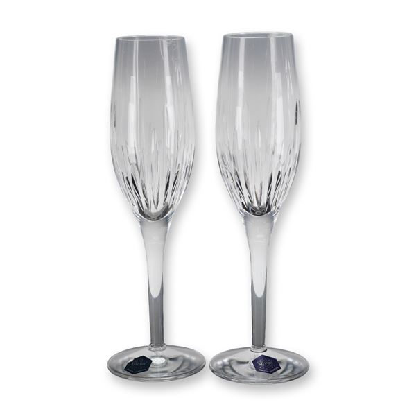 Pair of Stuart Crystal Gloucester Fluted Champagne Glasses